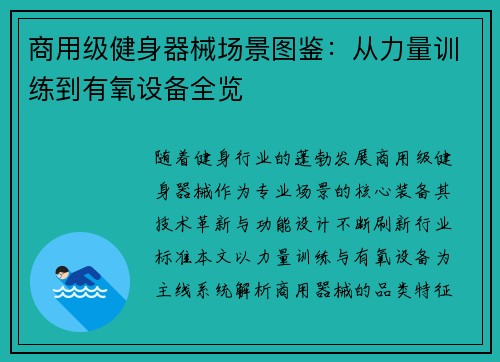 商用级健身器械场景图鉴：从力量训练到有氧设备全览