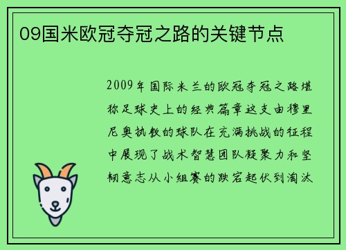 09国米欧冠夺冠之路的关键节点