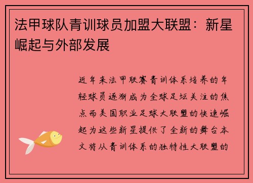 法甲球队青训球员加盟大联盟：新星崛起与外部发展